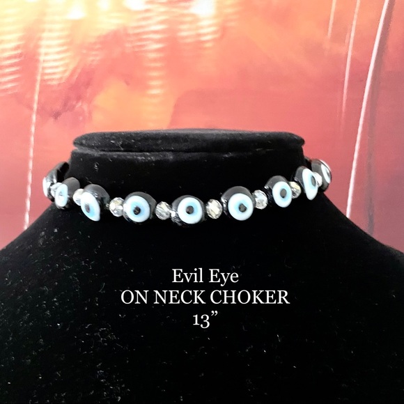 Artisan Jewelry - EVIL EYE CHOKER NECKLACE BEADS BLACK WHITE 925